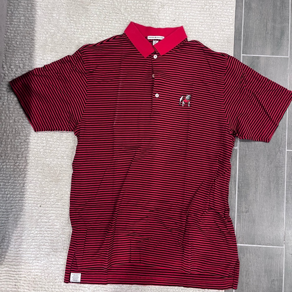Peter Millar Red and Black Striped Polo